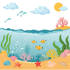 Firefly 산호초, 물고기, 해초, 조개 등 다양한 해양 생물