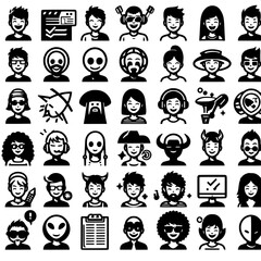 Black and white icon sheet of avatars