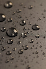 plastic covered with water drops, details of the wet part of an object made of black plastic