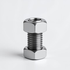 Detailed rendering of a shiny bolt and nut fastener engineering marvel on white background