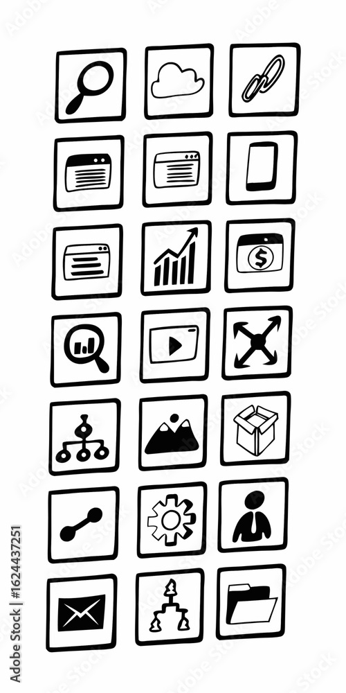 Aufkleber minimilist collection of hand drawn black and white icons representing various web and business conc