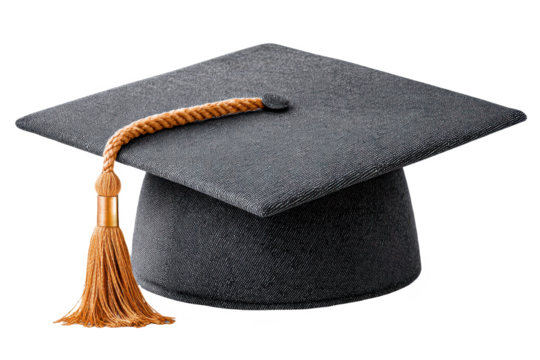 A graduation cap with a gold tassel, symbolizing academic achievement and celebration.