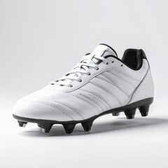 Single white soccer cleat symbolizing athletic footwear ready for sport competition on white background