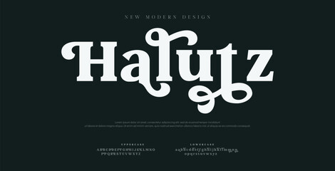 Halutz  mono luxury minimal modern alphabet logo fonts and number, uppercase lowercase and number. Vector illustration