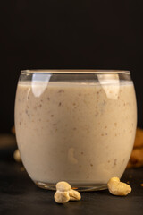 cookies and yogurt , closeup, a breakfast of oatmeal cookies and a glass of yogurt