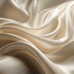 Obraz premium Luxurious creamy white silk fabric with elegant cascading folds, cool soft light enhancing smooth sheen, deep shadows, minimalist composition for high-end fashion