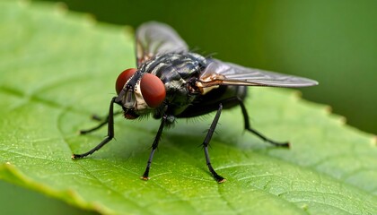 Naklejka premium Close-up fly on leaf (2)