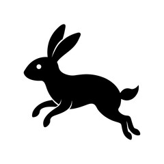 Leaping rabbit silhouette icon with long ears perfect for motion art with transparent background