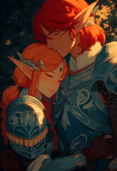 Cartoon drawing of elf couple in the woods