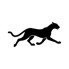 Running cheetah silhouette in full sprint ideal for fast wildlife design with transparent background