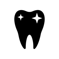Sparkling tooth silhouette icon for dental logo and hygiene theme with transparent background