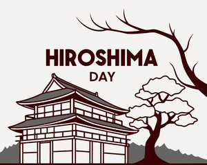 Fototapeta premium Hiroshima Nagasaki Day nuclear bomb effect social media post banner, Hiroshima day vector illustration on 6 August,nuclear explosion background