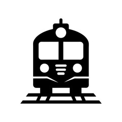 Train silhouette icon in front view with rails great for transport art with transparent background  