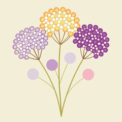 A charming vector bouquet of spring flowers with heart-shaped blossoms on a white background