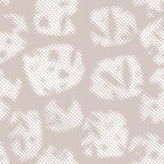 artistic art  floral halftone beige white  abstract shapes seamless patterns geometric trendy retro style. fabric point textured  abstract stripes seamless patterns geo vector