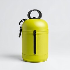 Minimalist container with handle, sleek zipper detail, and vibrant yellow hue on white background
