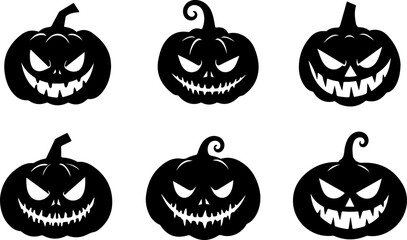 Evil Jack-o'-Lantern Pumpkin Face Silhouettes Collection" vector bundle