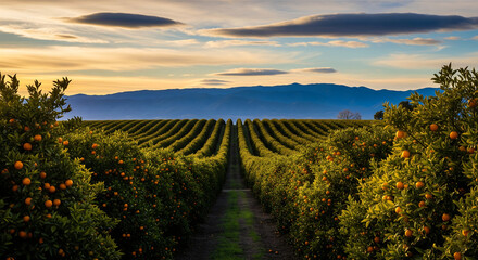 Naklejka premium California Orange Grove at Sunset.