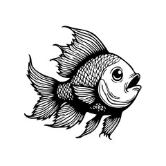 Fototapeta premium Detailed black and white illustration of a goldfish perfect for tattoo designs and creative projects