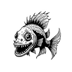 Cartoon fish with sharp teeth a creative drawing illustration artwork a quirky underwater creature with big eyes