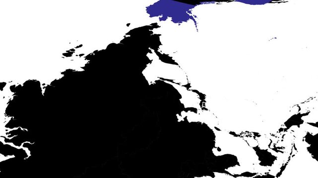 clean animation showing the United States territory in the Bering Strait region, including Alaska. Minimalist geopolitical design style with dark blue tone, ideal for editorial and educational use