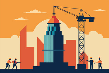Obraz premium flat vector of office tower under construction wit.eps