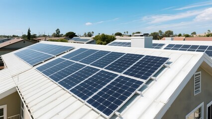 Solar Panels Installed on Residential Roof Under Clear Sky