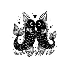 Adorable kissing fish illustration: A charming aquatic romance for heartwarming designs with a touch of elegance