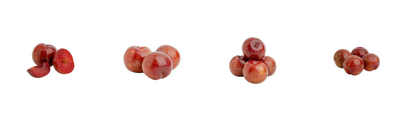 plums assortment on transparent background, full view.