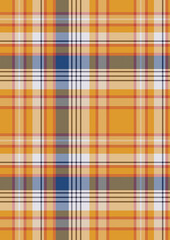 Seamless autumnal plaid pattern in orange, blue, and beige. Perfect for textile design, apparel, or backgrounds.