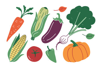 Vibrant Vegetable Medley: A colorful array of freshly picked vegetables, artfully arranged in a delightful, organic illustration, perfect for food and wellness projects.