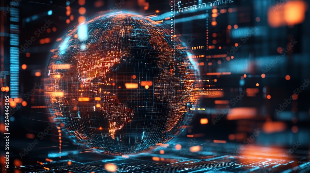 Poster digital abstract globe futuristic technology circuit board data flow concept
