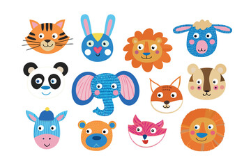 Cute Animal Faces: A vibrant illustration featuring an assortment of adorable animal faces, each brimming with personality, perfect for children's projects, educational materials.