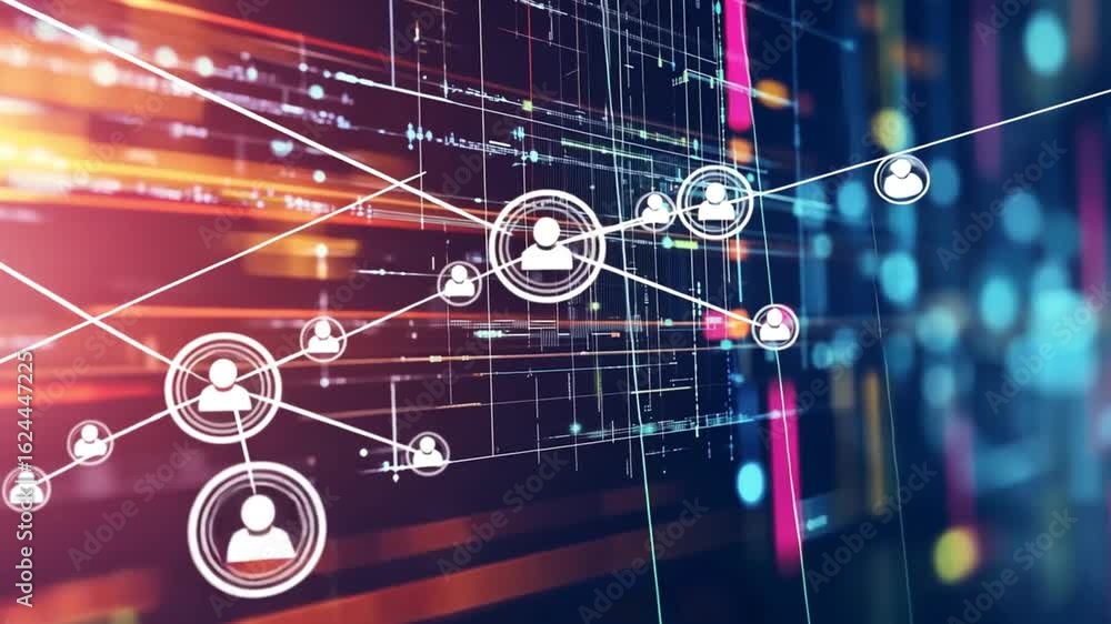Aufkleber abstract social network connection with people icons and data flow