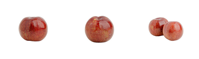 red plums on transparent background, studio shot