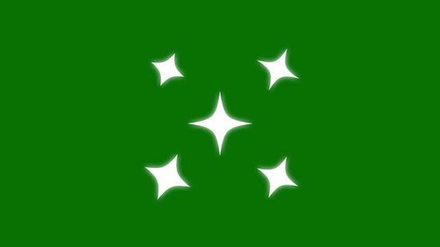 Twinkle Sparkling stars Shine animation on green screen. Twinkling stars animation, white cartoon, Vector, doodles style stars blinking effects with Alpha Channel. Glowing stars sparkle. 4k