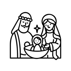 Nativity scene of the holy family with baby jesus isolated on white background