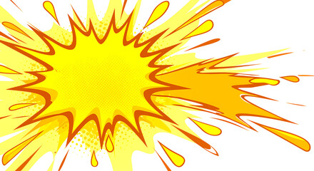 Vibrant yellow and orange abstract explosion with sharp radiating lines and splatters against a white background