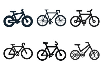 Bicycle silhouette icon set, different bike types in format, isolated on white