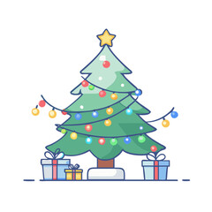 Decorated christmas tree with gifts isolated on white background