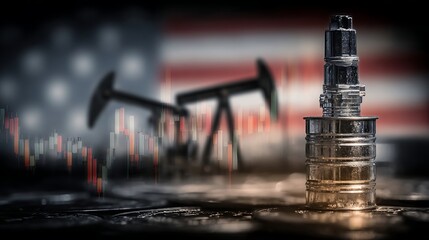 Oil Industry Stock Market Volatility: Pumpjack and Crude Oil Barrel