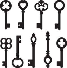 A set of old vintage skeleton keys, rusty and weathered, offering a glimpse into the past with their intricate Victorian design and symbolic representation of security