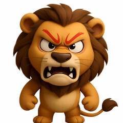 Fototapeta premium Stylized Angry Lion Character Illustration with Detailed Fur Texture and Red Markings Exuding Cartoonish Ferocity on Transparent Background