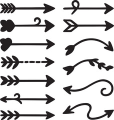 A vintage black art collection of various shapes and decorative ribbon elements with a scroll, label, and arrow icons