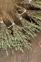 aromatic green thyme closeup, dried thyme for use in cooking and folk medicine