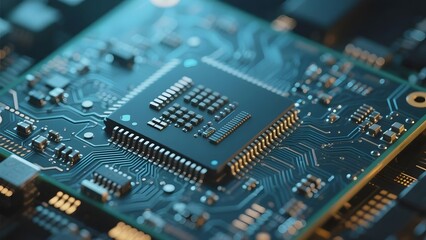 Close-up of a Blue Circuit Board with Integrated Circuits