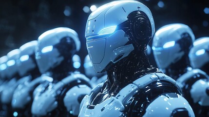 Fototapeta premium Futuristic Crowd of Robotic Soldier Concept Character Illustration, Artificial Intelligence