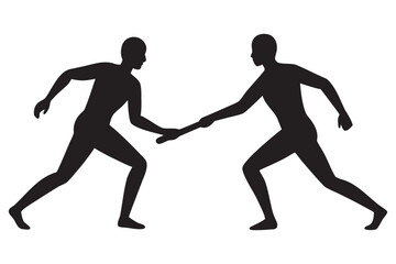 Dynamic illustration of athletes in a relay race passing a baton with energetic motion