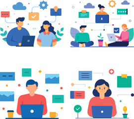 Schedule set. Characters using artificial intelligence generative tools for time management. Scheduling, task performance, calendar organizing concept. 