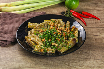 Asian cuisine baked eggplant with peanut